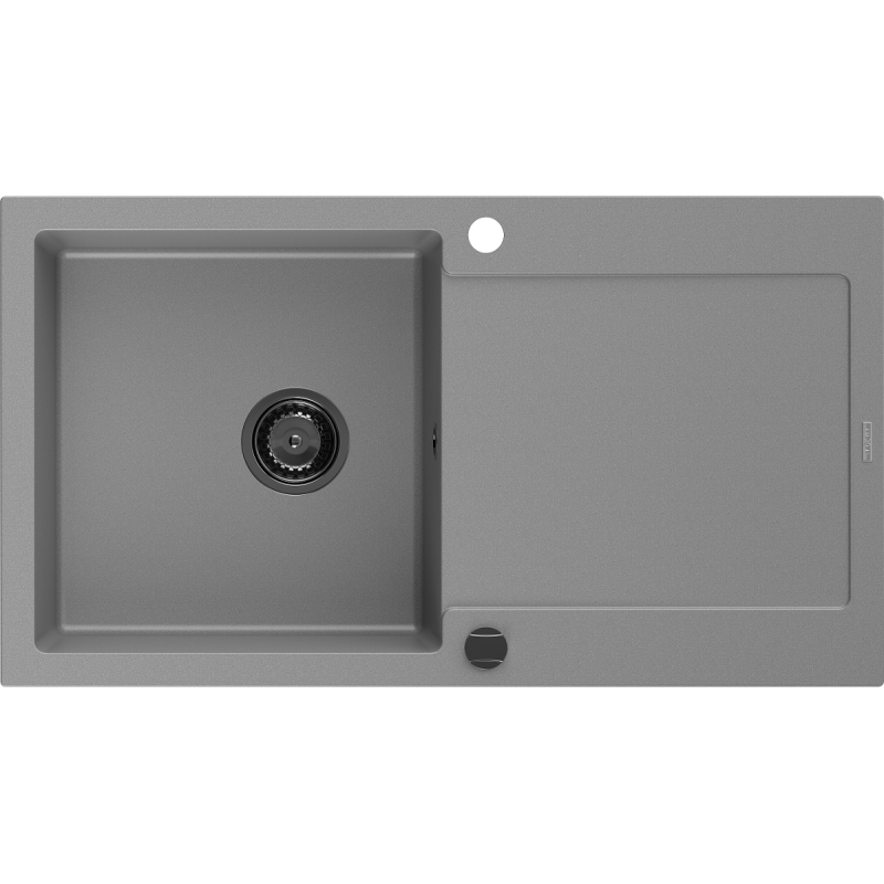 Mexen Leo zlewozmywak granitowy 1-komorowy z ociekaczem 900 x 500 mm, szary, syfon czarny - 6501901010-71-B