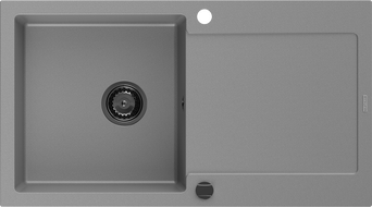Mexen Leo zlewozmywak granitowy 1-komorowy z ociekaczem 900 x 500 mm, szary, syfon czarny - 6501901010-71-B