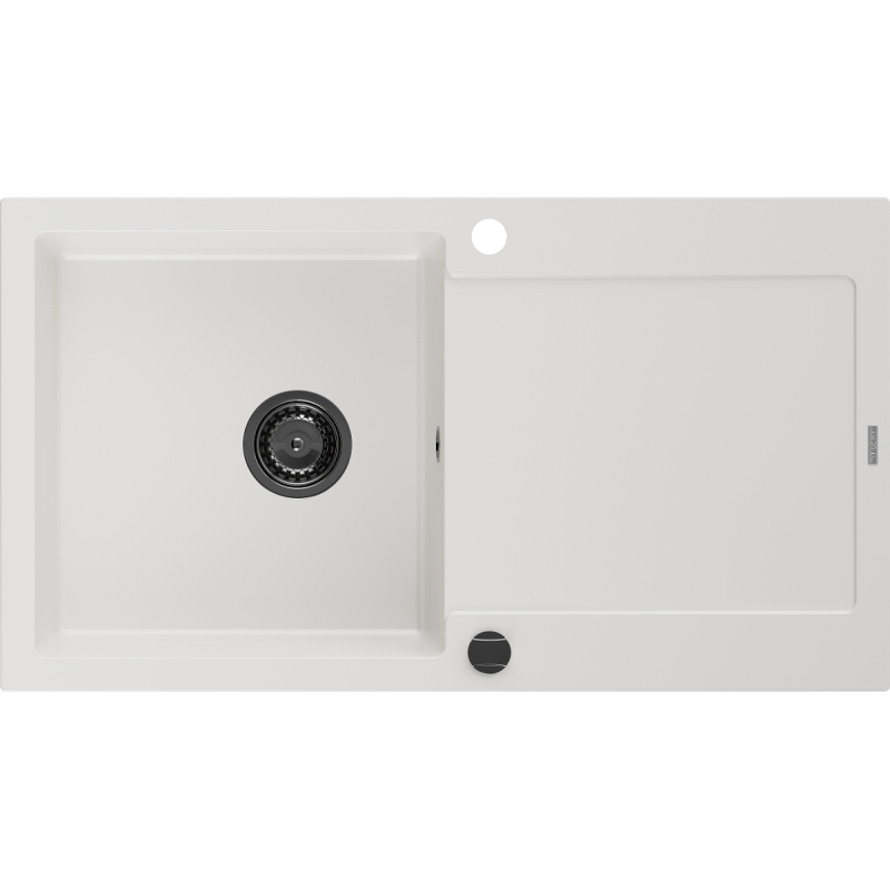 Mexen Leo zlewozmywak granitowy 1-komorowy z ociekaczem 900 x 500 mm, biały, syfon czarny - 6501901010-20-B
