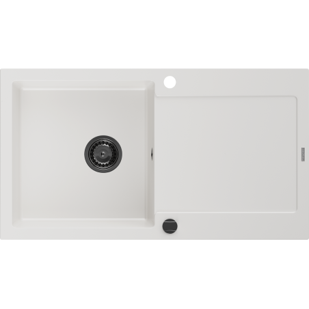 Mexen Leo zlewozmywak granitowy 1-komorowy z ociekaczem 900 x 500 mm, biały, syfon czarny - 6501901010-20-B