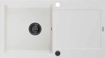 Mexen Leo zlewozmywak granitowy 1-komorowy z ociekaczem 900 x 500 mm, biały, syfon czarny - 6501901010-20-B
