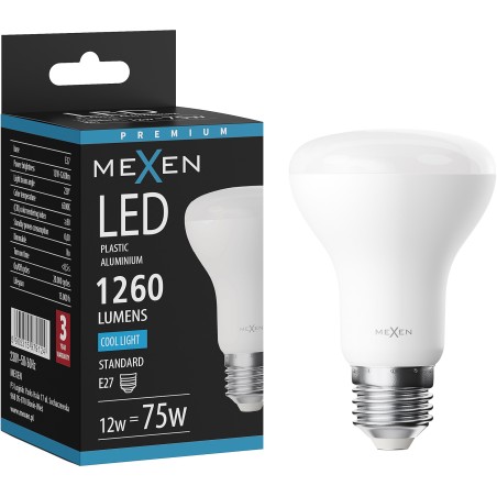 Mexen Nova żarówka LED E27, R63, 12W, Zimna - 6500K, 1260 lm - L104-E27-1265-01