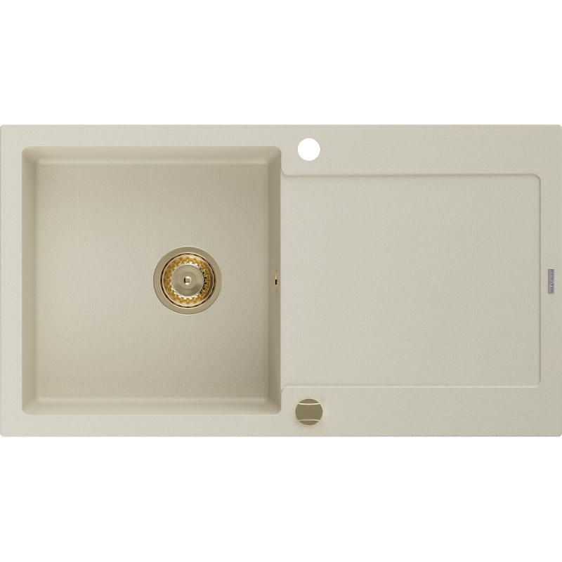 Mexen Leo zlewozmywak granitowy 1-komorowy z ociekaczem 900 x 500 mm, beżowy, syfon złoty - 6501901010-69-G