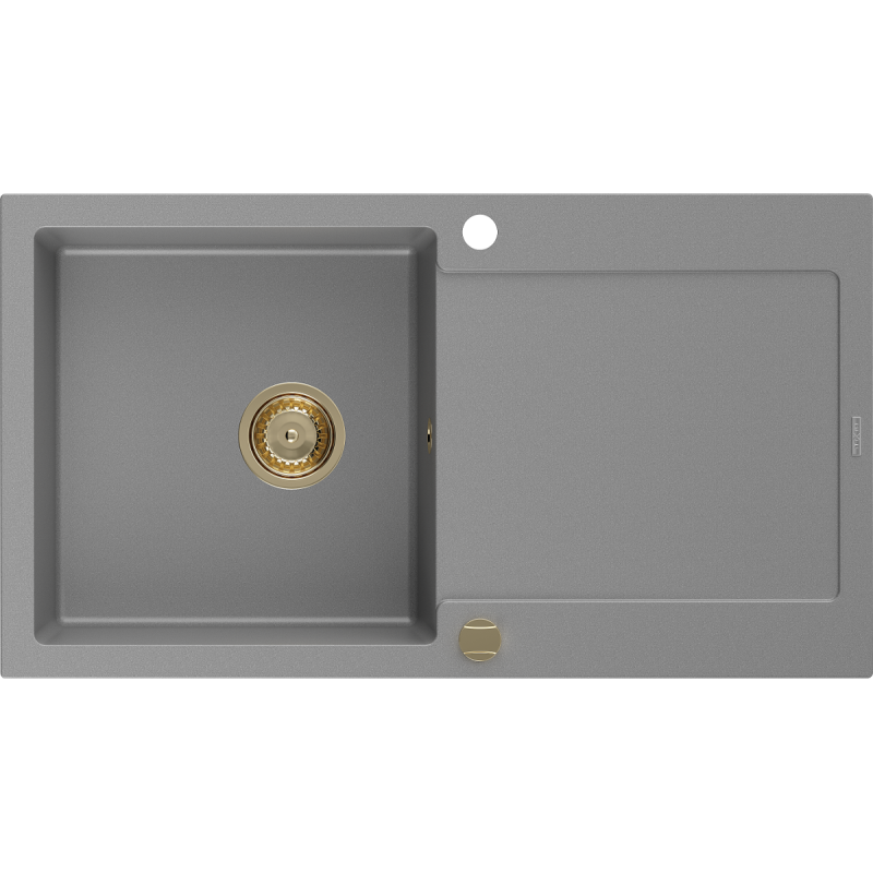 Mexen Leo zlewozmywak granitowy 1-komorowy z ociekaczem 900 x 500 mm, szary, syfon złoty - 6501901010-71-G