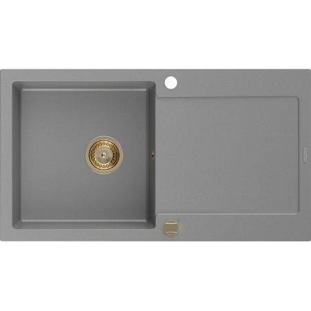 Mexen Leo zlewozmywak granitowy 1-komorowy z ociekaczem 900 x 500 mm, szary, syfon złoty - 6501901010-71-G