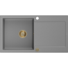 Mexen Leo zlewozmywak granitowy 1-komorowy z ociekaczem 900 x 500 mm, szary, syfon złoty - 6501901010-71-G