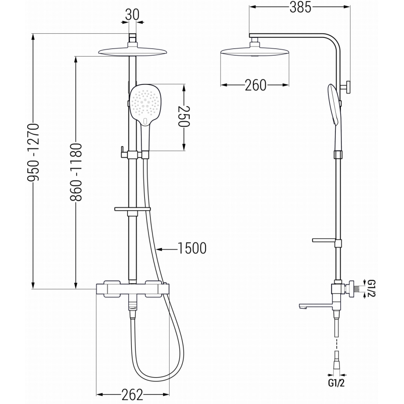 Mexen CQ22 zestaw wannowo-prysznicowy z deszczownicą i baterią termostatyczną, czarny - 779102295-70