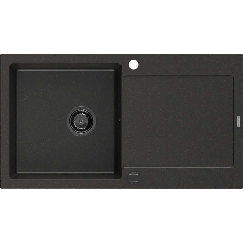 Mexen Leo zlewozmywak granitowy 1-komorowy z ociekaczem 900 x 500 mm, czarny/złoty metalik, syfon czarny - 6501901010-75-B