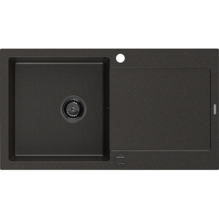 Mexen Leo zlewozmywak granitowy 1-komorowy z ociekaczem 900 x 500 mm, czarny/złoty metalik, syfon czarny - 6501901010-75-B