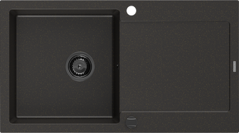 Mexen Leo zlewozmywak granitowy 1-komorowy z ociekaczem 900 x 500 mm, czarny/złoty metalik, syfon czarny - 6501901010-75-B