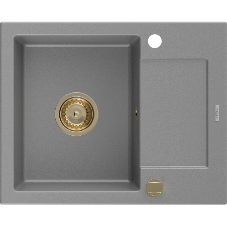 Mexen Enzo zlewozmywak granitowy 1-komorowy z ociekaczem 576 x 465 mm, szary, syfon złoty - 6506571005-71-G