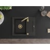 Mexen Enzo zlewozmywak granitowy 1-komorowy z ociekaczem 576 x 465 mm, czarny/złoty metalik, syfon złoty - 6506571005-75-G