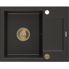 Mexen Enzo zlewozmywak granitowy 1-komorowy z ociekaczem 576 x 465 mm, czarny/złoty metalik, syfon złoty - 6506571005-75-G