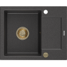 Mexen Enzo zlewozmywak granitowy 1-komorowy z ociekaczem 576 x 465 mm, czarny nakrapiany, syfon złoty - 6506571005-76-G