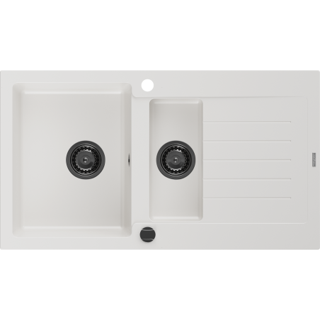 Mexen Matias zlewozmywak granitowy 1,5-komorowy z ociekaczem 900 x 505 mm, biały, syfon czarny - 6502901505-20-B