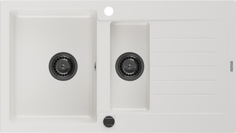 Mexen Matias zlewozmywak granitowy 1,5-komorowy z ociekaczem 900 x 505 mm, biały, syfon czarny - 6502901505-20-B