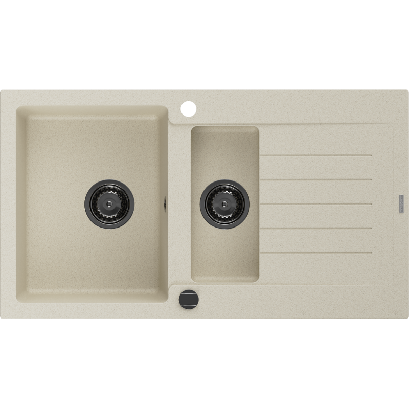 Mexen Matias zlewozmywak granitowy 1,5-komorowy z ociekaczem 900 x 505 mm, beżowy, syfon czarny - 6502901505-69-B