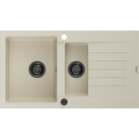 Mexen Matias zlewozmywak granitowy 1,5-komorowy z ociekaczem 900 x 505 mm, beżowy, syfon czarny - 6502901505-69-B
