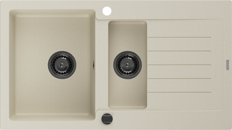 Mexen Matias zlewozmywak granitowy 1,5-komorowy z ociekaczem 900 x 505 mm, beżowy, syfon czarny - 6502901505-69-B