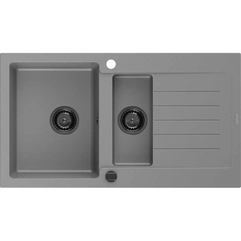 Mexen Matias zlewozmywak granitowy 1,5-komorowy ociekaczem 900 x 505 mm, szary, syfon czarny - 6502901505-71-B