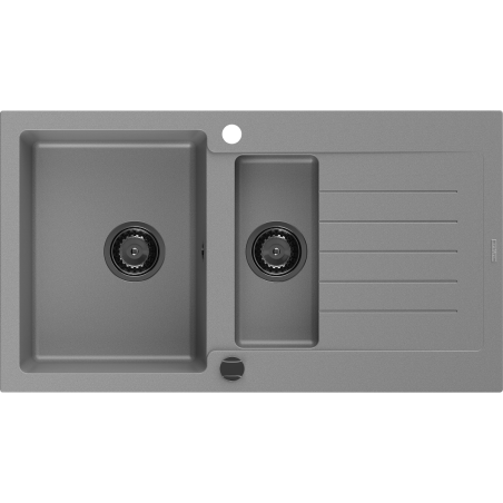 Mexen Matias zlewozmywak granitowy 1,5-komorowy ociekaczem 900 x 505 mm, szary, syfon czarny - 6502901505-71-B