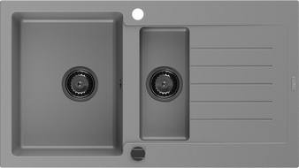 Mexen Matias zlewozmywak granitowy 1,5-komorowy ociekaczem 900 x 505 mm, szary, syfon czarny - 6502901505-71-B