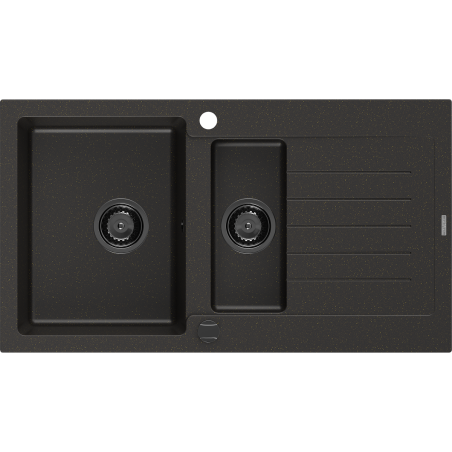Mexen Matias zlewozmywak granitowy 1,5-komorowy z ociekaczem 900 x 505 mm, czarny/złoty metalik, syfon czarny - 6502901505-75-B