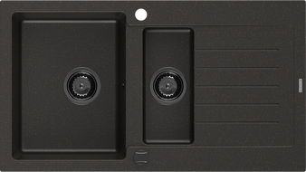 Mexen Matias zlewozmywak granitowy 1,5-komorowy z ociekaczem 900 x 505 mm, czarny/złoty metalik, syfon czarny - 6502901505-75-B