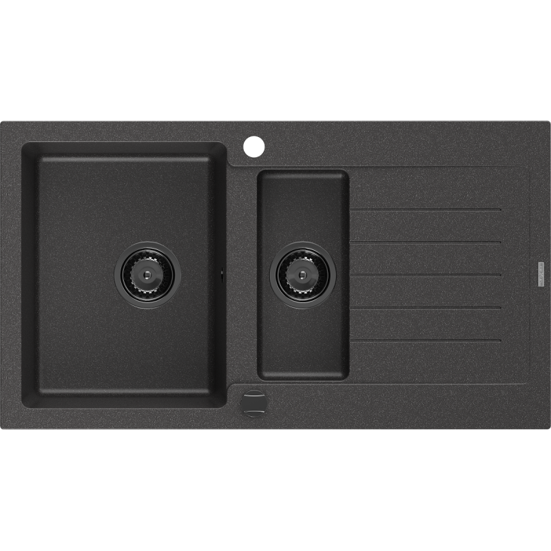Mexen Matias zlewozmywak granitowy 1,5-komorowy z ociekaczem 900 x 505 mm, czarny nakrapiany, syfon czarny - 6502901505-76-B