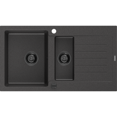 Mexen Matias zlewozmywak granitowy 1,5-komorowy z ociekaczem 900 x 505 mm, czarny nakrapiany, syfon czarny - 6502901505-76-B