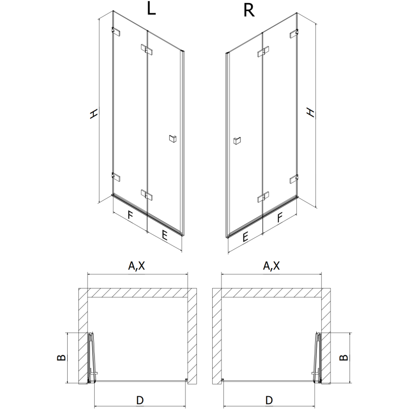 Mexen Lunar-F drzwi prysznicowe składane prawe 55 cm, transparent, nikiel szczotkowany - 836-055-000-97-00-P