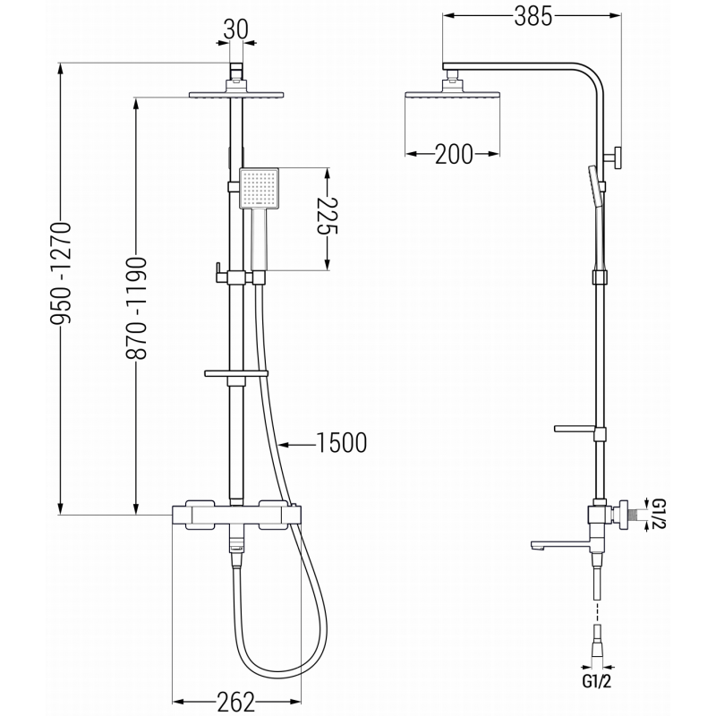 Mexen CQ45 zestaw wannowo-prysznicowy z deszczownicą i baterią termostatyczną, chrom - 779104595-00
