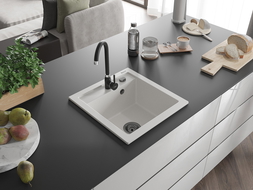 Mexen Vito zlewozmywak granitowy 1-komorowy 520 x 490 mm, biały, syfon czarny - 6503521000-20-B