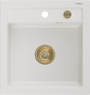 Mexen Vito zlewozmywak granitowy 1-komorowy 520 x 490 mm, biały, syfon złoty - 6503521000-20-G