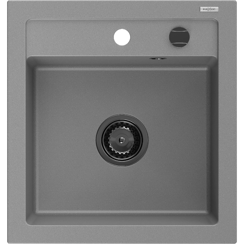 Mexen Vito zlewozmywak granitowy 1-komorowy 520 x 490 mm, szary, syfon czarny - 6503521000-71-B
