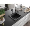 Mexen Vito zlewozmywak granitowy 1-komorowy 520 x 490 mm, czarny/srebrny metalik, syfon czarny - 6503521000-73-B