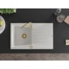 Mexen Cesar zlewozmywak granitowy 1-komorowy z ociekaczem 775 x 470 mm, biały, syfon złoty - 6514771010-20-G