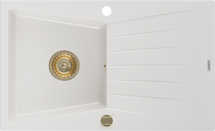 Mexen Cesar zlewozmywak granitowy 1-komorowy z ociekaczem 775 x 470 mm, biały, syfon złoty - 6514771010-20-G