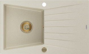 Mexen Cesar zlewozmywak granitowy 1-komorowy z ociekaczem 775 x 470 mm, beżowy, syfon złoty - 6514771010-69-G