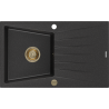 Mexen Cesar zlewozmywak granitowy 1-komorowy z ociekaczem 775 x 470 mm, czarny/srebrny metalik, syfon złoty - 6514771010-73-G