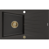 Mexen Cesar zlewozmywak granitowy 1-komorowy z ociekaczem 775 x 470 mm, czarny/złoty metalik, syfon złoty - 6514771010-75-G
