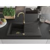 Mexen Cesar zlewozmywak granitowy 1-komorowy z ociekaczem 775 x 470 mm, czarny/złoty metalik, syfon złoty - 6514771010-75-G