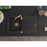 Mexen Cesar zlewozmywak granitowy 1-komorowy z ociekaczem 775 x 470 mm, czarny/złoty metalik, syfon złoty - 6514771010-75-G