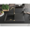 Mexen Cesar zlewozmywak granitowy 1-komorowy z ociekaczem 775 x 470 mm, czarny nakrapiany, syfon złoty - 6514771010-76-G