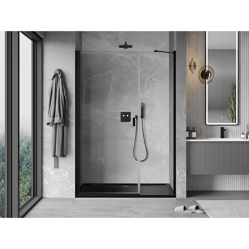 Mexen Mist-B drzwi prysznicowe uchylne 115 cm, transparent, czarne - 8A2-115-001-70-00