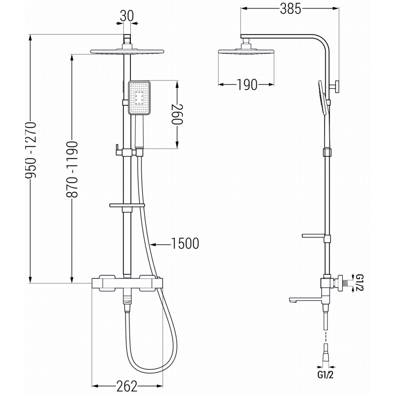 Mexen CQ54 zestaw wannowo-prysznicowy z deszczownicą i baterią termostatyczną, czarny/chrom - 779105495-71