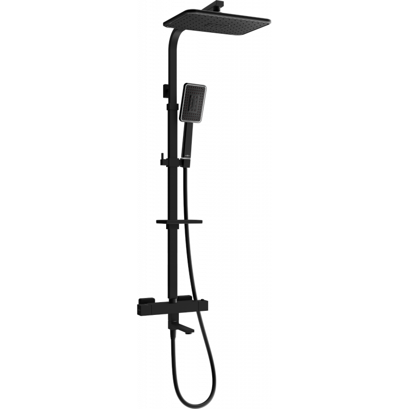 Mexen CQ54 zestaw wannowo-prysznicowy z deszczownicą i baterią termostatyczną, czarny/chrom - 779105495-71