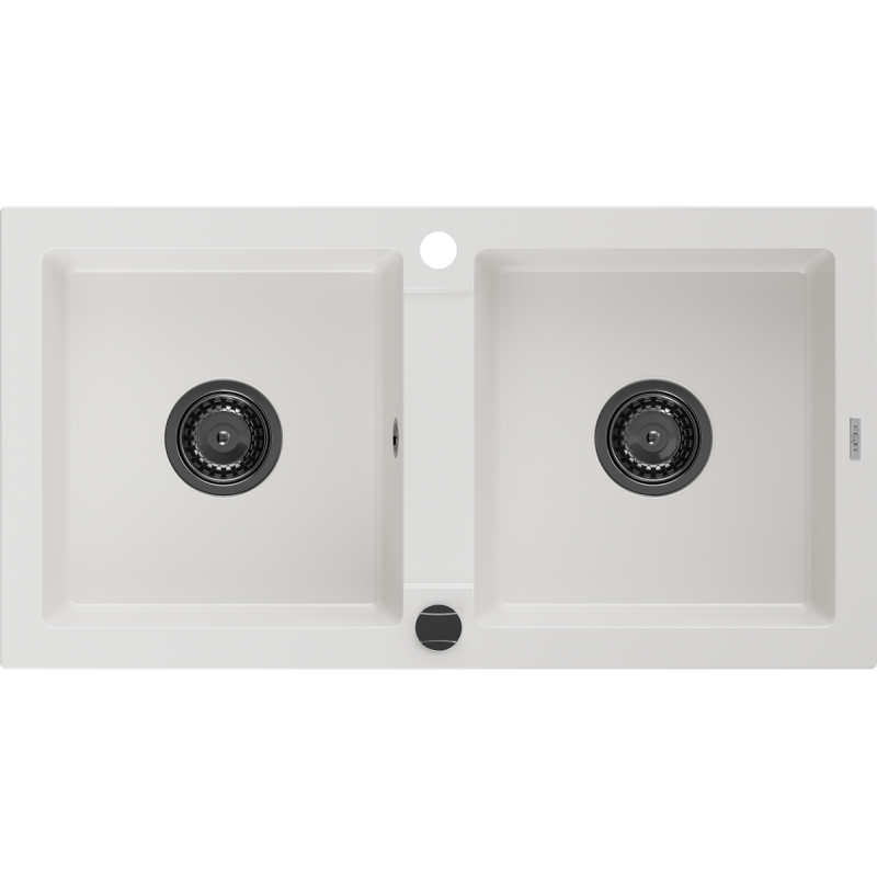 Mexen Mario zlewozmywak granitowy 2-komorowy 820 x 436 mm, biały, syfon czarny - 6504822000-20-B
