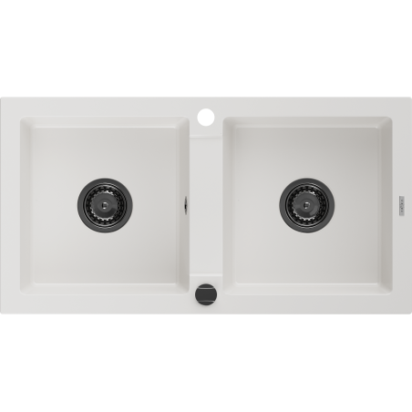Mexen Mario zlewozmywak granitowy 2-komorowy 820 x 436 mm, biały, syfon czarny - 6504822000-20-B
