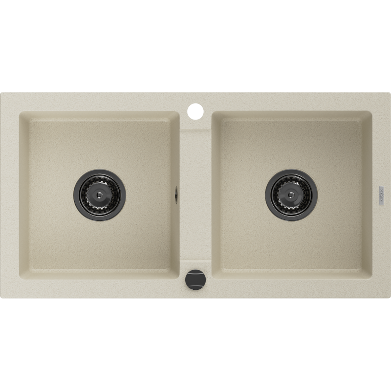 Mexen Mario zlewozmywak granitowy 2-komorowy 820 x 436 mm, beżowy, syfon czarny - 6504822000-69-B